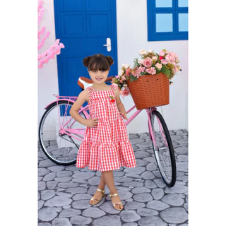 Vestido Infantil Ana ruga Xadrez com Aplique cereja