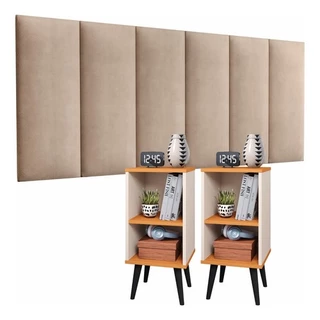 Conjunto 2 Mesa De Cabeceira E Cabeceira Estofada Cama Casal Elegante Cantinho De Cama