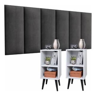 Conjunto 2 Mesa De Cabeceira E Cabeceira Estofada Cama Casal Charme Elegante Cor Cinza kit branco !