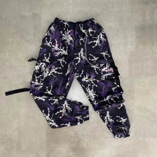 Calça Cargo Raio Preto e Roxo Feminina com corrente