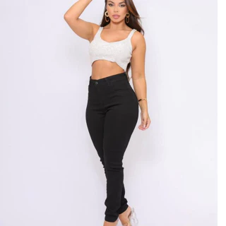 Calça Jeans Preta black Skinny Cintura Alta Calça jeans feminina preta Com lycra Skinny cintura alta levanta bumbum