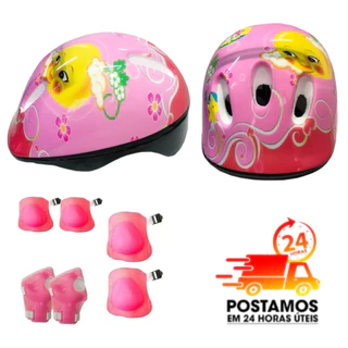 Capacete Infantil Rad7 + Kit Proteção Pink Bike Skate Patins