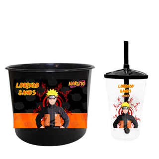Kit Personalizados Balde De Pipoca + Copo Twister 20 Itens Naruto