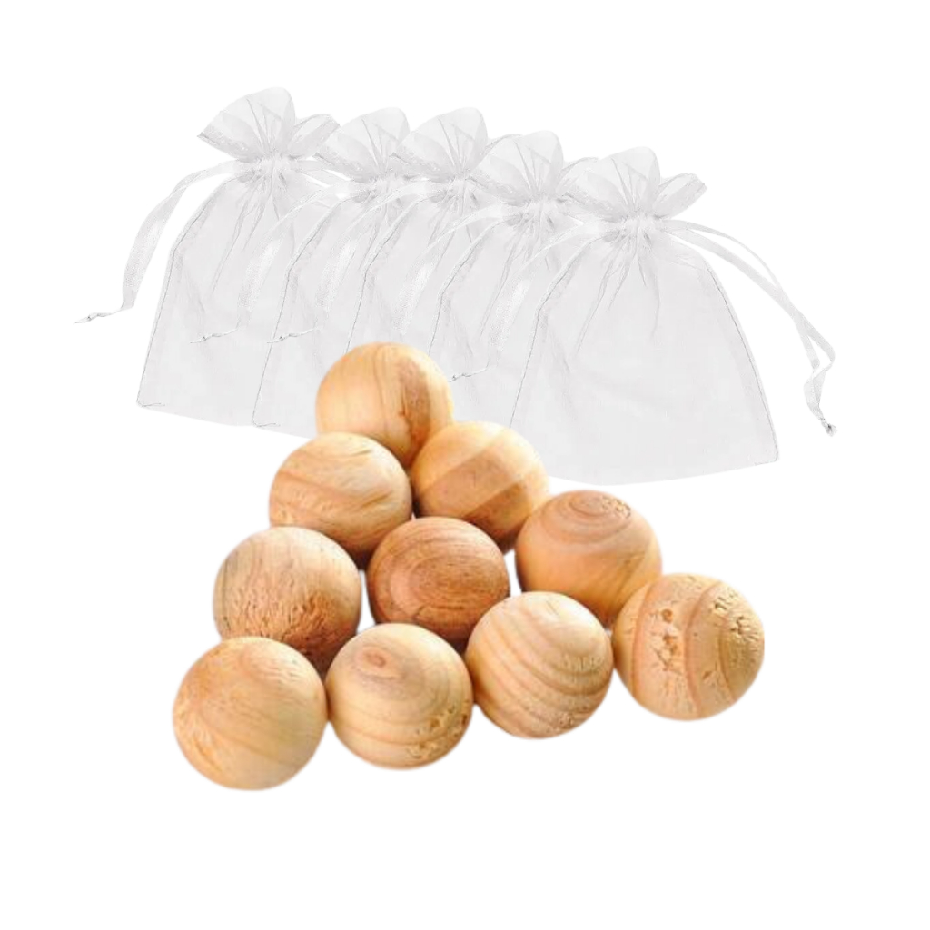 100 Bolas madeira uso aromático protetor contra bolor fungos + 5 saquinhos de organza