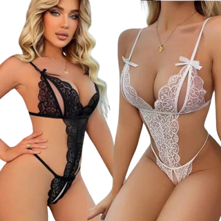 Kit 2 Body Sexy de Renda Sensual Calcinha e Sutiã com abertura Lingerie Apressadinha Bodi Feminino Fantasia Sex
