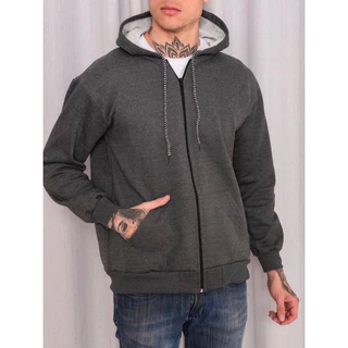 Blusa de moleton masculino com ziper e capuz flanelada