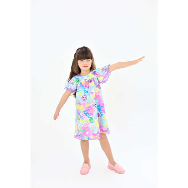 Vestido Infantil Emoji Pompons