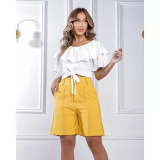 Blusa Ciganinha Babado Com Laço Moda Gringa 2024 Crepe Premium Ombro a Ombro Cores Diversas Elegante