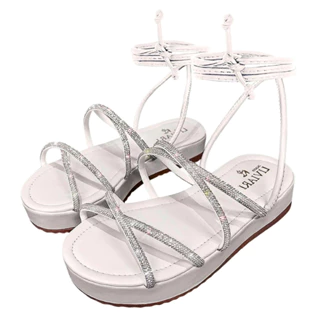Sandália Feminina de Amarração Papete Birken Flatform Tiras de Amarrar na Perna Confortável Strass Blogueira Ref. 30/19