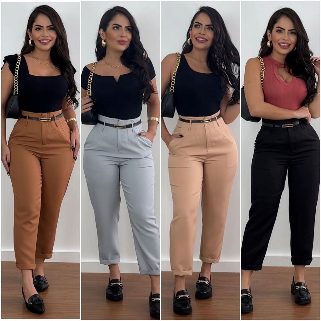 Calça Alfaiateria Zara Feminina Cintura Alta Com Ziper Social Lançamento Moda Luxo Blogueirinha Com Cinto