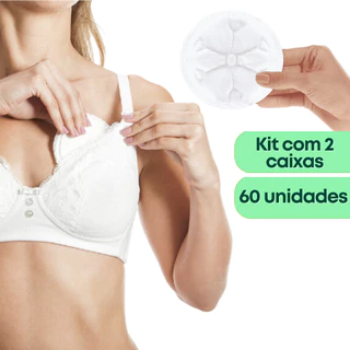 Kit 60 Absorvente Protetor de Seios Dia e Noite com Adesivo Anatômico com Gel Flexicotton