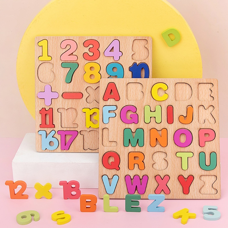 Alfabeto De Madeira Enigma Letras Abc Maple Montessori Quebrar Blocos ...