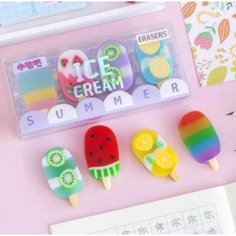 1 kit Borracha Escolar Picole frutas ice cream material escolar Kawaii divertida