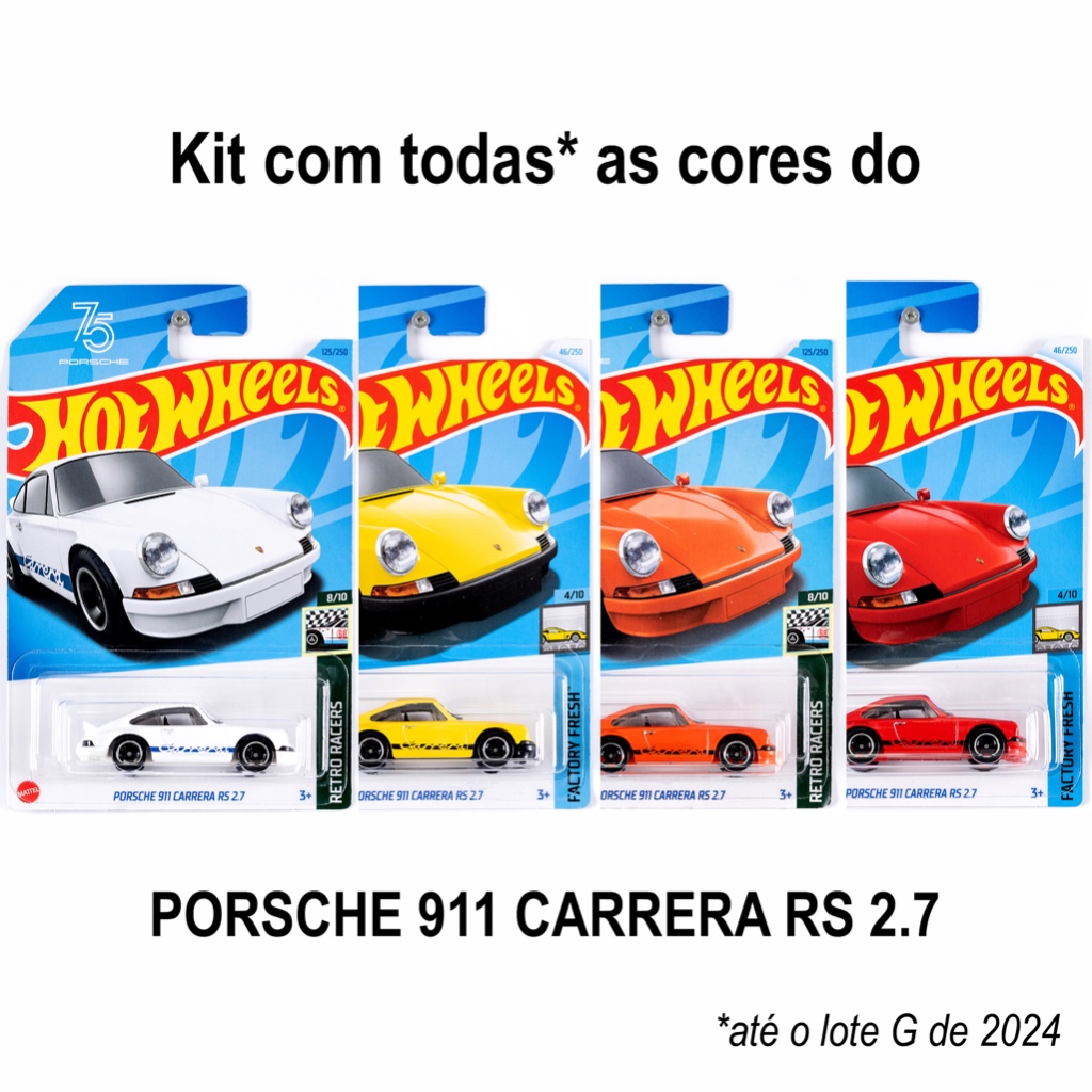 Kit com 4 Hot Wheels Porsche 911 Carrera RS 2.7 - todas as cores