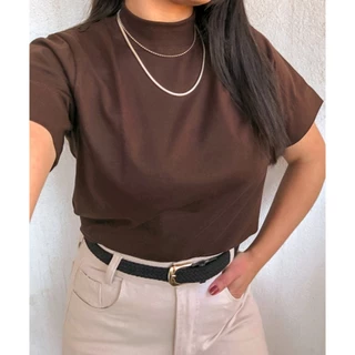Blusa Camiseta T-shirt Gola Alta Feminina 100% Algodão