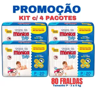 Kit 4 pacotes fralda Turma da Monica Baby - escolher o seu tamanho em Oferta na Shopee