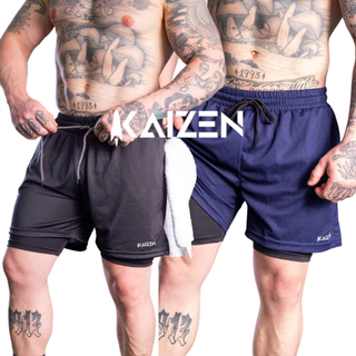 KIT 2 BERMUDA 2 EM 1 DRY FIT COM COMPRESSÃO MASCULINO ACADEMIA