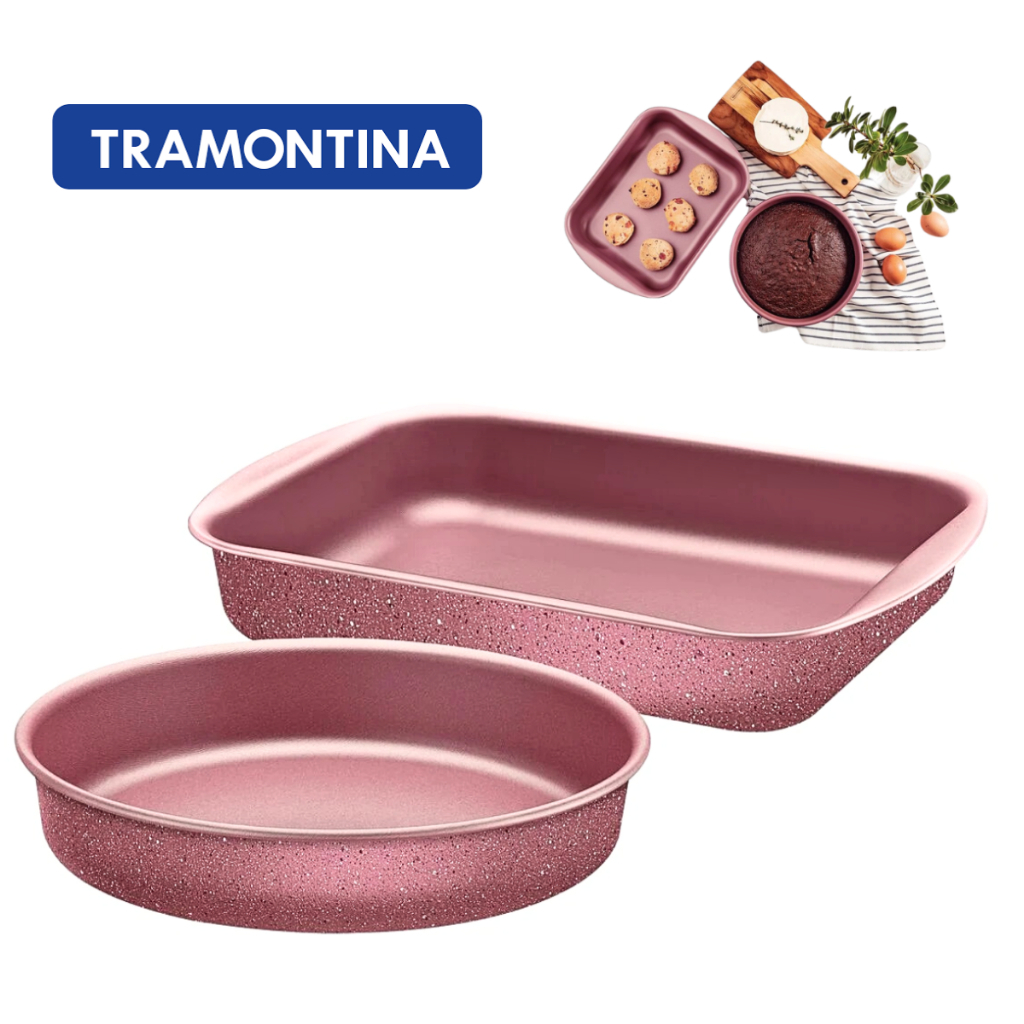 Jogo Assadeiras 2 Peças Tramontina Antiaderente formas cozinha Rosa ou Preto