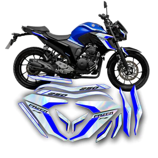 Kit Jogo Faixas Adesivos Emblemas Yamaha Fazer 250 2016 a 2024 Holografico Varias Cores