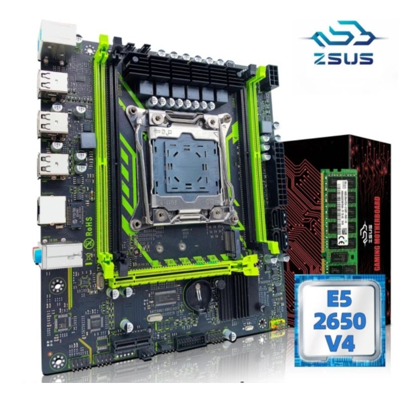 Kit placa m e zsus x99 8 d4 processador cpu intel xeon e5 2650 v4