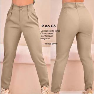 Calça Alfaiataria Feminina Reta plissada Elegante Social Casual Plus size