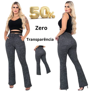 Calça Flare feminina jacquard linho com cinto