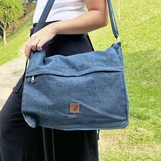 Bolsa Unissex de Ombro Transversal Jeans Grande Capacidade/ Faculdade e trabalho