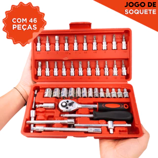Jogo De Chaves e Ferramentas - Catraca Soquete Aço Crv 1/4 E Chave Allen Completo Profissional