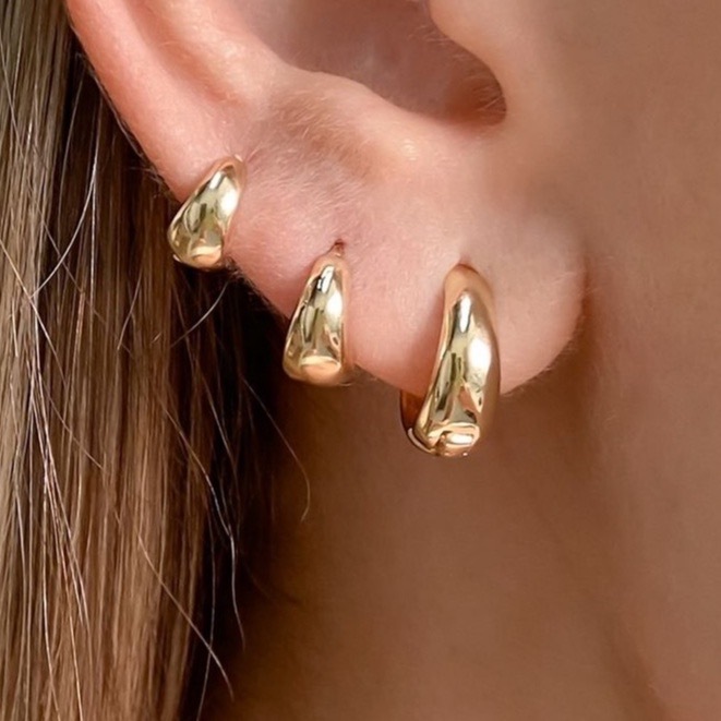 Trio Brinco de Argola Click Lisa Ouro 18K a prata 925 Antialérgico com KIT 3 pares branco