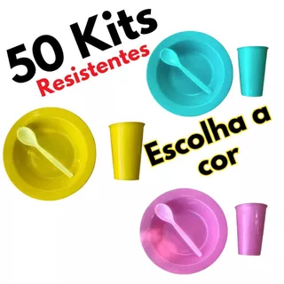 50 kits refeição lanche merenda aniversario escola cozinha infantil colorido reforçado não quebra