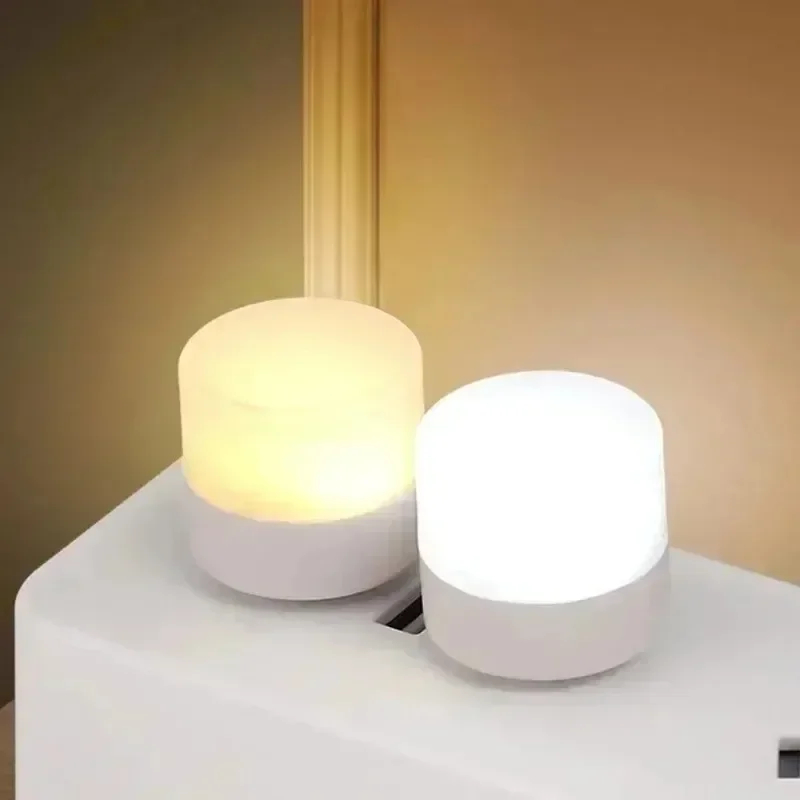 Mini Luminária Abajur Lâmpada USB Portátil Branco Frio Redondo Pequeno Rosa Branco 1W Quarto Decoração Luz