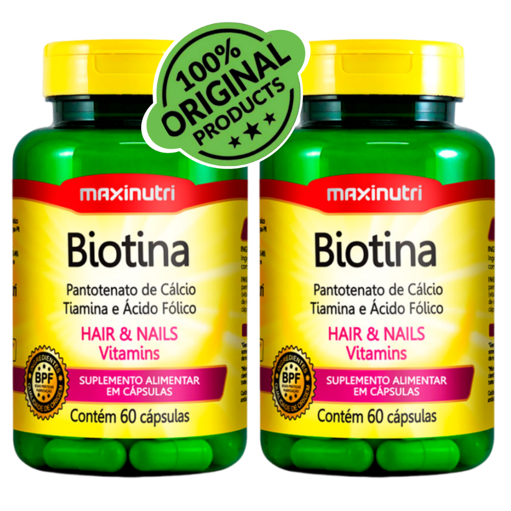 Kit 2X Biotina Saúde da Pele Unhas Cabelos 60 Cápsulas Maxinutri ...