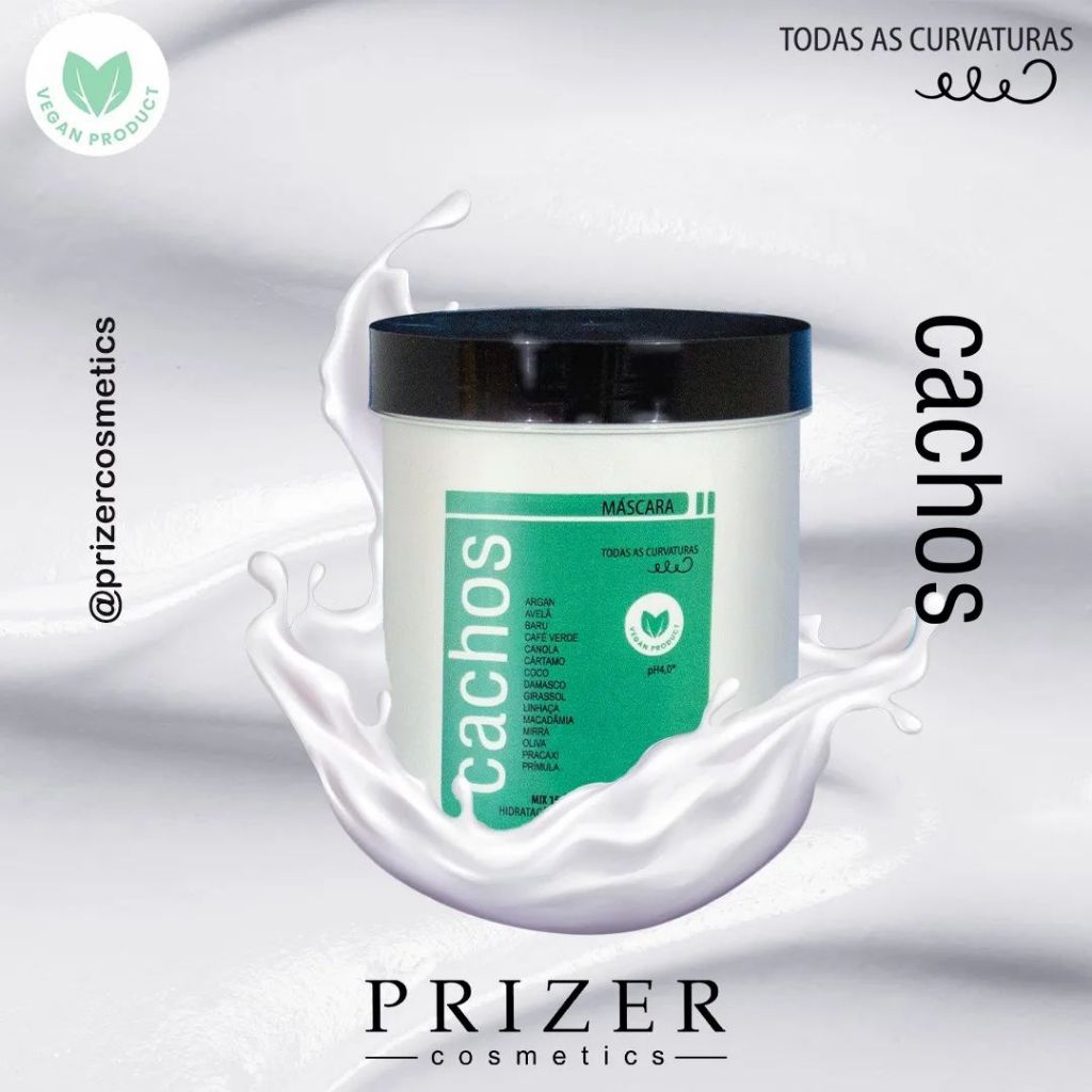 Kit Linha Cachos Shampoo Máscara e Leave-in 1000ml Prizer Cosmetics ...