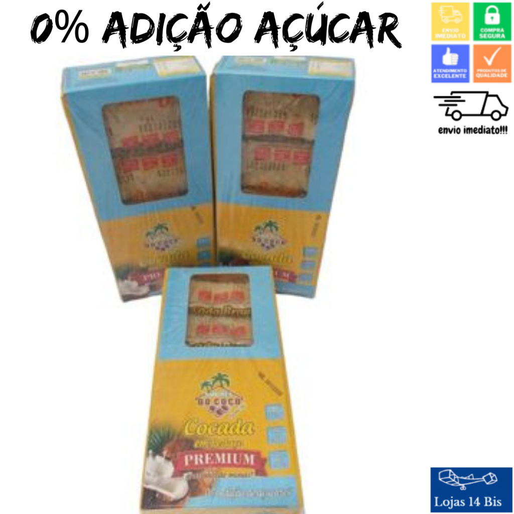 Cocada Branca Artesanal Premium 0% de Adição de Açúcar 15x40g