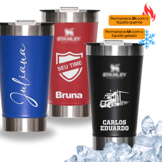 Copo Térmico Personalizado 473ml Tampa Abridor Café Cerveja Gelada Quente Caneca Inox Time Futebol
