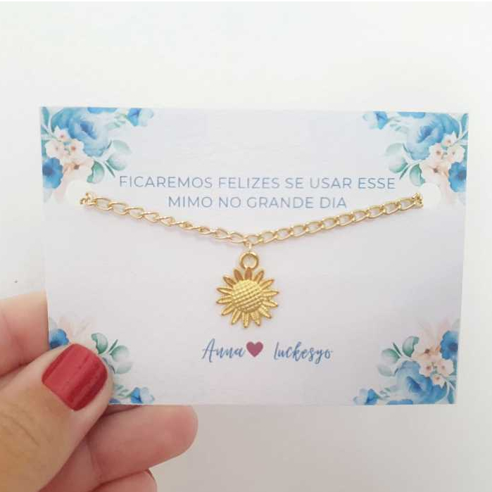 kit pulseira dourada de girassol para casamento