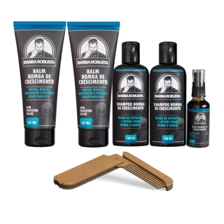 Kit para Barba robusta 2 Balm, 2 Shampoos, 1 Óleo E Pente De Madeira