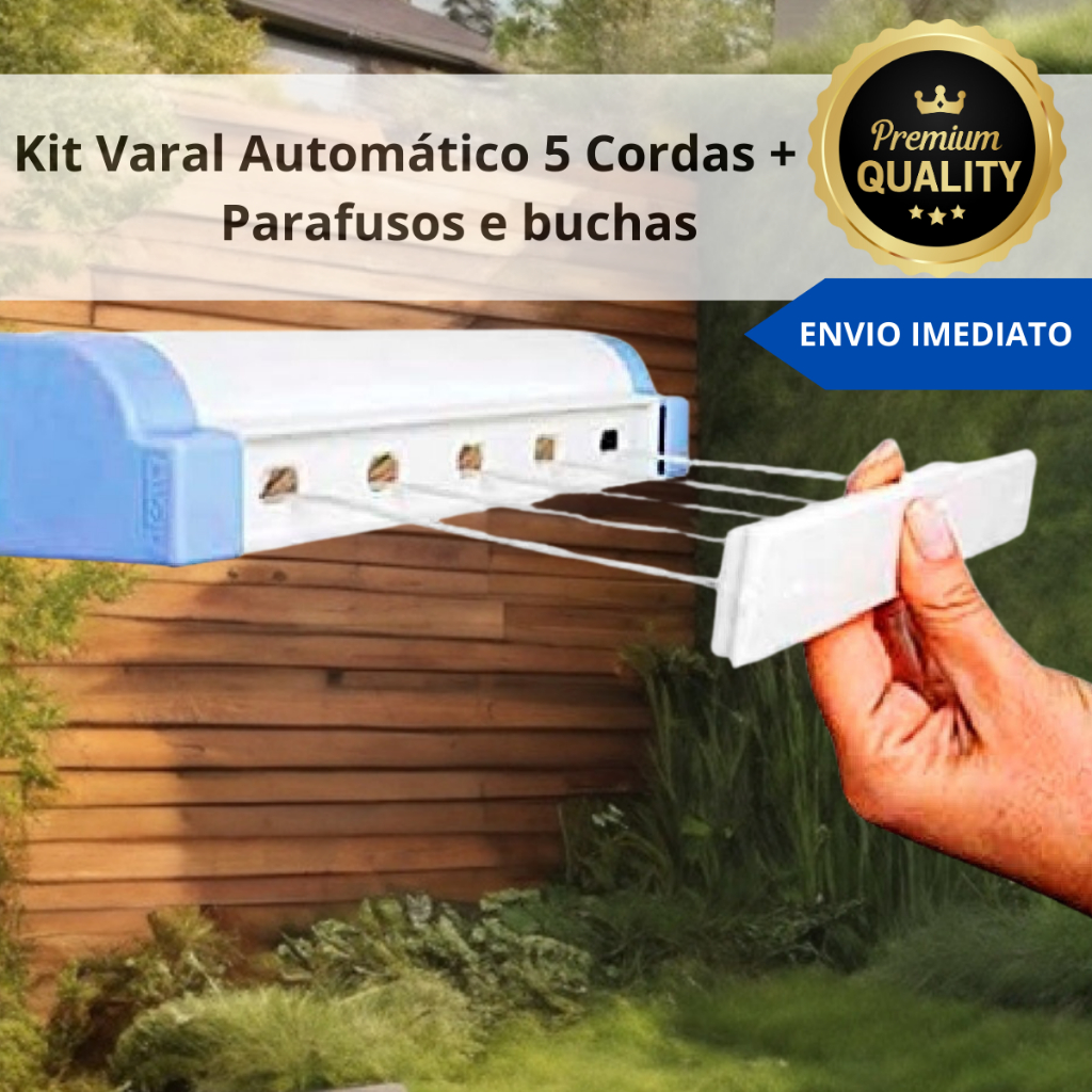 Varal Automático 5 Cordas Retrátil Parede 4,1 Metros Secalux Trava ...
