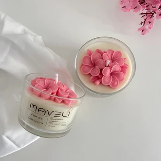 Vela aromática flor de cerejeira artesanal vegetal cera de coco