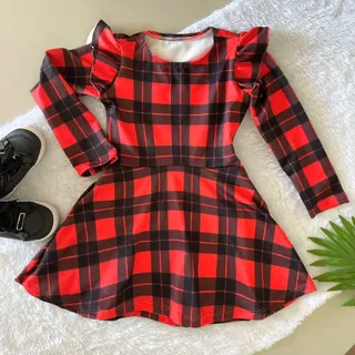 Vestido Infantil Xadrez Inverno Festa Junina Manga Longa Malha
