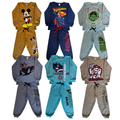 Kit 6 Peças Conjuntos Moletom Personagem Masculino Infantil Inverno - 3 Casacos + 3 Calças Menino