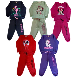 Kit 6 Peças Conjuntos Moletom Feminino Infantil Inverno - 3 Casacos + 3 Calças Menina
