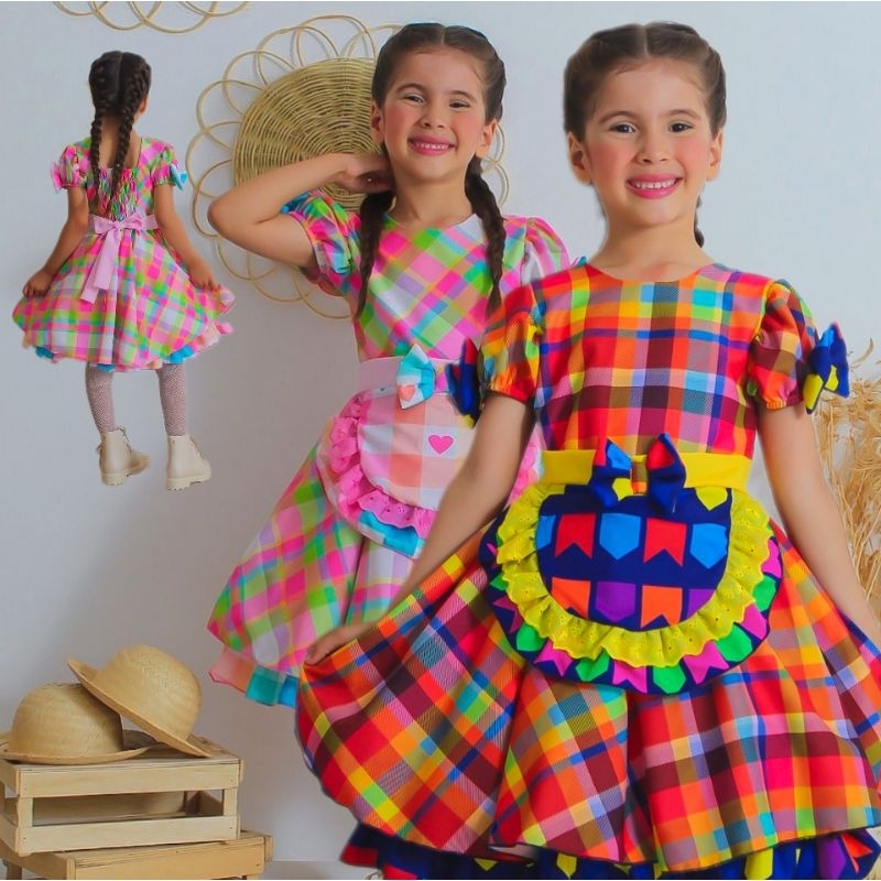 Vestido de Quadrilha Luxo Infantil Festa Junina/Julina Caipira Arraiá ...