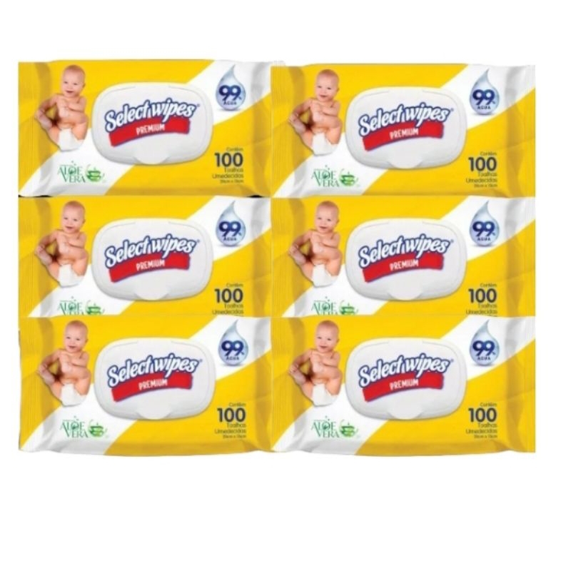 Lenços Umedecida Select wipes baby 100 Kit Com 6 Pacotes