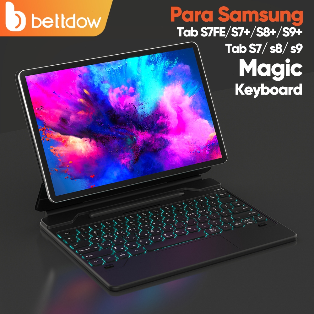 BTTDOW Magic Keyboard Case Sem Fio Bluetooth para Samsung Galaxy Tab S8+/S7 FE/Plus/S9+ 12.4