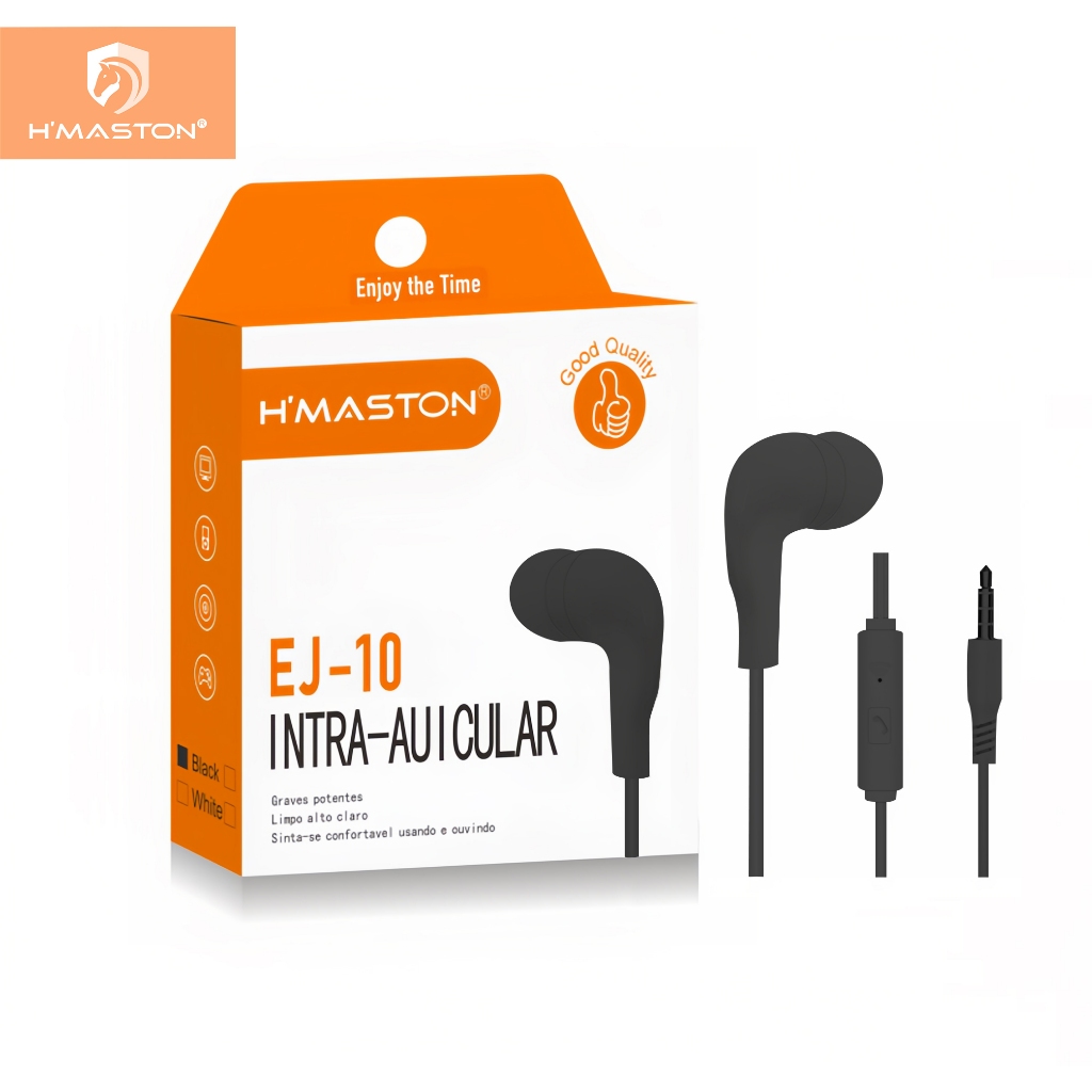 H'maston EJ-10 Fone De Ouvido 3.5mm Com Fio Intra-auricular 1,2 metros