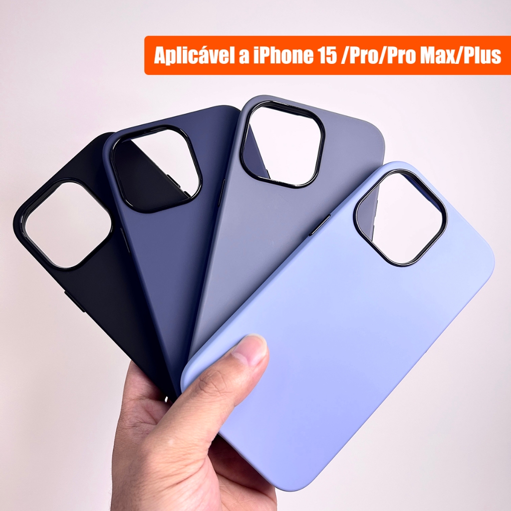 Capa para celular amiga da pele iPhone15 15Pro 15ProMax 15Plus lentes eletrogalvanizadas ultrapretas