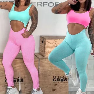 MACACÃO ARGOLA MODA FITNESS FEMININA VERÃO CALÇA E TOP