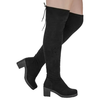 Bota Over Cano Longo Camurça Stretch Salto Alto Quadrado Feminino