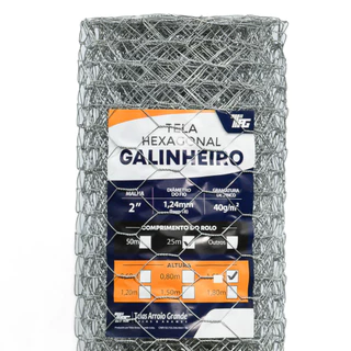 TELA HEXAGONAL GALINHEIRO TAG MALHA 2" FIO BWG 18 (1,24mm) RL 25X1,8m